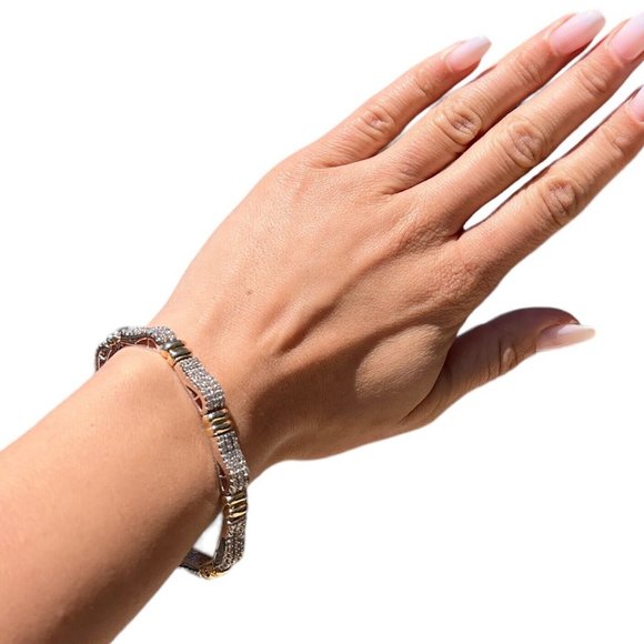 14kt Diamond Two Tone Link Tennis Bracelet (White and Yellow Gold) - Picture 1 of 5